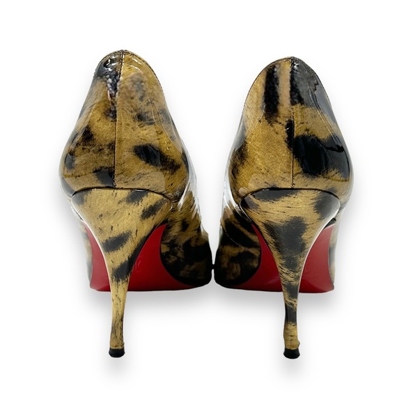 Christian Louboutin Leopard Print Glossy Patent Leather Ankle Strap Pumps - Picture 6 of 9